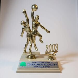 white and gold 2003 boys basketball Trophy